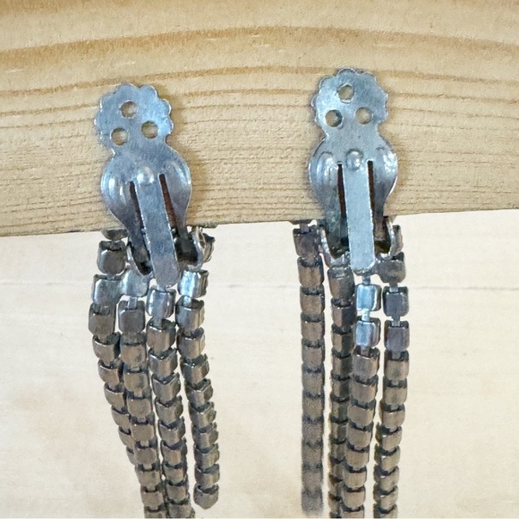 Vintage Rhinestone Dangle Drip Clip-on Earrings - Picture 6 of 9